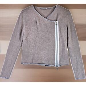 Maxine 100% Cashmere Women's Full Zip Wrap Sweater Heathered Brown Grey Small